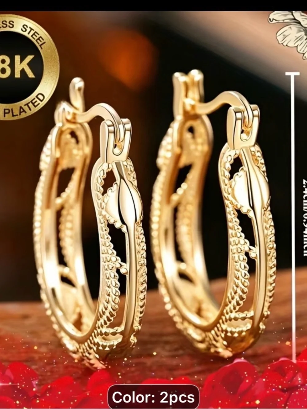 Elegant 18K Gold-Plated Women’s Hoop Earrings - Gold